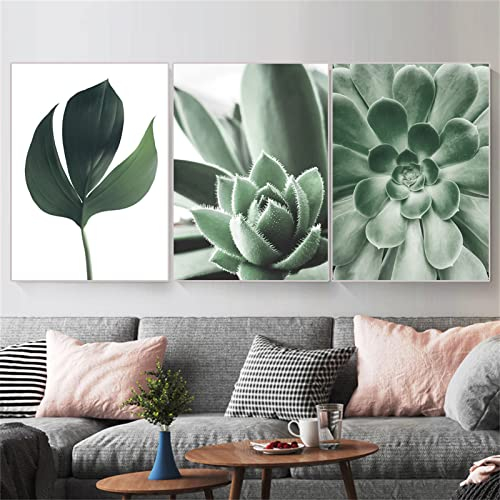 EXQUILEG Poster 3er Set Wandbilder, Moderne Premium Poster Set, Grüne Blätter Pflanze Bilder Wandposter Posterset Ohne Rahmen - Natur Wohnzimmer Schlafzimmer (21x30cm)
