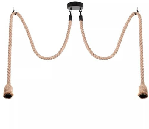 DC VOLTAGE DIY Hemp Rope Chandelier 2 Lights Pendant Light Fitting Industrial Ceiling Light E27 Lamp Holder for Living Dining Room Restaurant Ceiling Hanging Fixtures