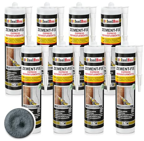 Isolbau Zement-Fix 8 x 300 ml Dunkelgrau Express Reperaturmörtel - Dichtungsmasse für Fugen & Risse im Innen- & Außenbereich, Kartusche