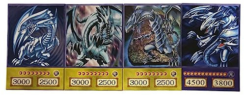 Kaiba Set 3 Dragones Blancos de Ojos Azules + 1 Dragón Último de Ojos Azules ORICA - Tarjeta Anime Original - Todas las piezas incluidas + Heartforcards Protección de Envío