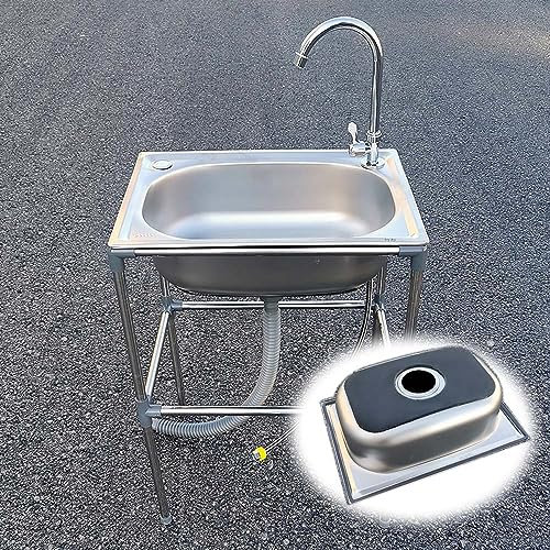 HCZION Edelstahl Spülbecken Küchenspüle Ausgussbecken Mobile Waschbecken Freistehende Spültisch Werkstatt Waschküche Außen Edelstahlspüle Standwaschbecken (Color : Cold, Size : 38X33cm/14.9X12.9in)