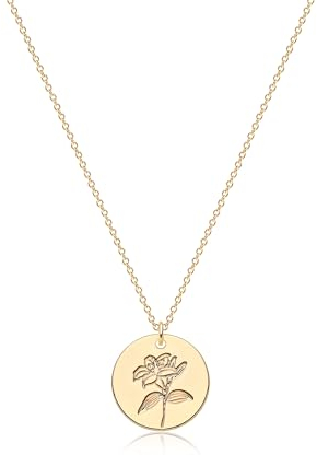 Jenosy Collier pour femme en or avec fleurs de naissance - Collier personnalisé avec fleur - Collier délicat avec pendentif fleur de naissance hypoallergénique - Plaqué or 18 carats - Bijou fantaisie