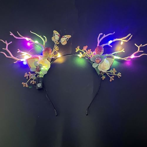 Carufin Serre-tête lumineux à LED en bois de renne lumineux - Accessoires pour cheveux - Diadème lumineux pour fête de Noël - Bandeau pour femme (couleur lumière A)