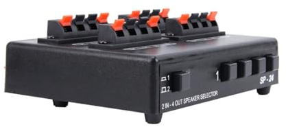 Persistence SP-24 Mini 2-IN-4-OUT Stereo-Audio-Wahlschalter, Verstärker-Umschaltbox, Lautsprecher-Splitter, Langlebig, Einfache Installation, Einfach zu Bedienen