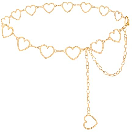 TIESOME Heart Shape Chain Belts for Women, Adjustable Body Link Belts Hollow-Design Metal Waist Chain Fashion Belly Chain(Gold)