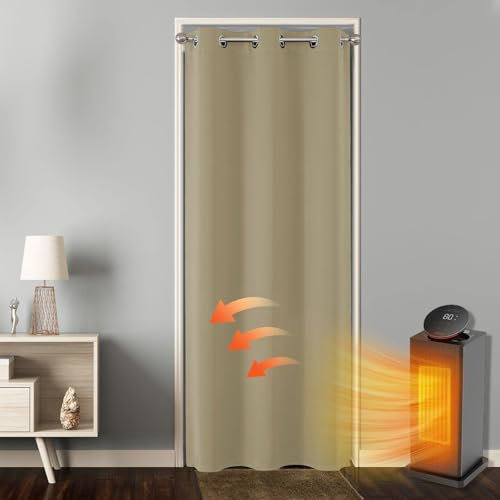 Joydeco Verdunklungsvorhänge 1 Stück,Türvorhang Blickdichte Türgardine,Tür Vorhang mit Ösen Thermo Kälteschutz Hitzeschutz Schallschutz für Schlafzimmer Wohnzimmer(Beige,1xH240xB140)