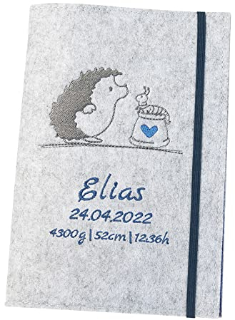 personalisierte U-Heft Hülle aus Filz (Farbe & Stickerei wählbar) - Hülle für Kinderuntersuchungsheft & Impfpass - Organizer - Geschenk für werdende Mütter & Baby