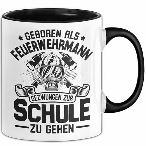 Feuerwehr Tasse Geschenk Geboren Als Feuerwehrmann Geschenk Lustig Kaffee-Becher (Schwarz)