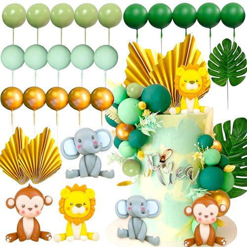 JeVenis Sage Green Tortendeko Tiere Kuchendeko Geburtstag Dschungel Geburtstag Deko Dschungel Themed Tortendeko für Geburtstag Party Mädchen