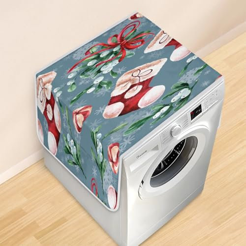 Weihnachtsstrumpf Schneeflocke Candy Waschmaschinen- und Trockner-Abdeckungen für die Oberseite rutschfeste Waschmaschinenabdeckung mit 6 Taschen, 117 x 47 cm, staubdichter Trockner-Top-Schutz für