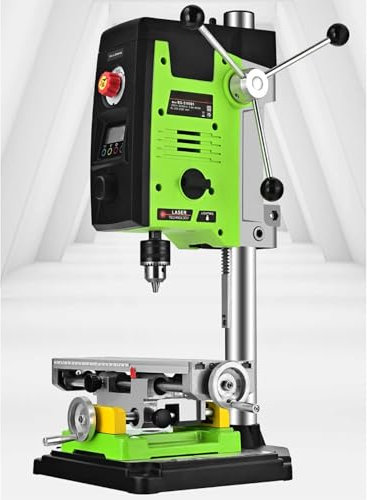 POCDOKYZ 800 W Tischbohrmaschine mit digitaler Anzeige, 6-Gang-Tischbohrmaschine, Bohrerspanndurchmesser: 1,5–13 mm, Spindeldrehzahl: 200–2500 U/min, 2,5-Zoll-Flachzange,Green