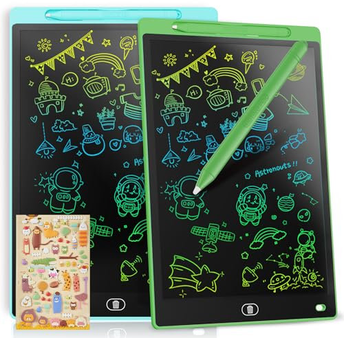 [2 Pieces] LCD Writing Board, 10 Inches, Genialba Colourful LCD Writing Tablet, LCD Writing Tablet, Electronic Tablet, Graphic Tablet for Children's Games 2 3 4 5 6 7 Years Boys Girls (Green & Blue)