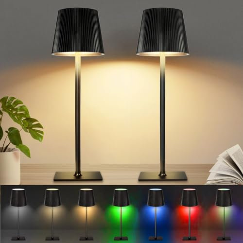 Nigecue LED Tischlampe Kabellos, Dimmbare Touch LED Akku Tischleuchte mit 3 Farbmodi und RGB Farbwechsel, IP54 Wasserdicht, 4800mAh Wiederaufladbar Lampe für Nachttisch Schreibtisch Wohnzimmer (2)