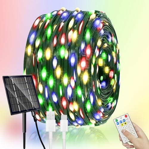 Kelenpro 50M Solar Lichterkette Aussen, 500LED Solar Weihnachtsbeleuchtung Außen Wasserdicht, 19 Modi Bunt Solarlichterkette, Lichterkette Solar Deko für Weihnachten Garten Balkon Hochzeit Baum