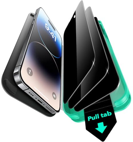 ESR für iPhone 14 Pro für Panzerglas Sichtschutz, HD klar, gehärtetes Glas mit einfacher Befestigung, automatisches Staubentfernungswerkzeug für iPhone 14 Pro, hüllenfreundlich, 3 Stück