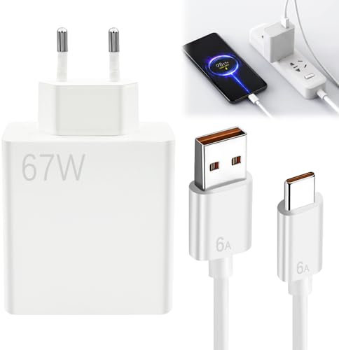 Cargador xiaomi 67w Original, Cargador de Pared de Carga Viene con 1.5 m Cable USB Tipo C, Cargador rapido xiaomi Compatible para Redmi Note 13 Pro, Xiaomi 14, 13, 12, 12t, 12s, Nota K60, K50