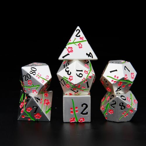 ORUZA 7 Stück DND Metall Würfel Set Silbrig Polyedrische Würfel Set D&D Würfel Set für Dungeons und Dragons RPG MTG TTRPG Pathfinder Rollenspiele Tischspiele Würfel