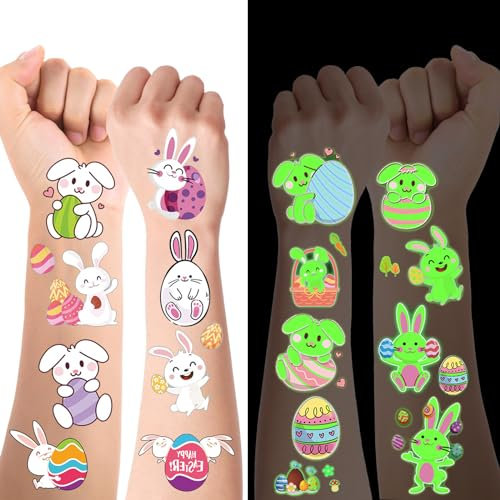 Oster Tattoo Ostergeschenke Kinder, 15 Blätter Leuchtende Ostereier Tattoo, Kleine Geschenke für Kinder Ostern Mitgebsel Spielzeug