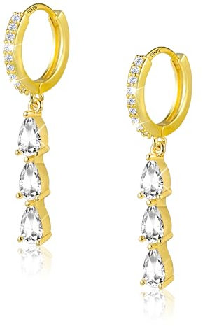 ALEXCRAFT Tropfen Drop Ohrringe Gold Hängend mit Zirkonia Dangle Earrings für Frauen Freundin Mama