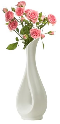 Fyfjur Heart-Shaped White Vase - Plastic Flower Vase with Imitation Ceramic Design for Living Room, Office, and Wedding Decoration (25x9cm)