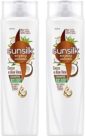 Sunsilk, Kokos- und Aloe Vera Shampoo, Shampoo für trockenes und sprödes Haar, pflegende und schützende Formel für sichtbar gesundes Haar, ohne aufzutragen, mit Kokosnuss und Aloe Vera, 250 ml
