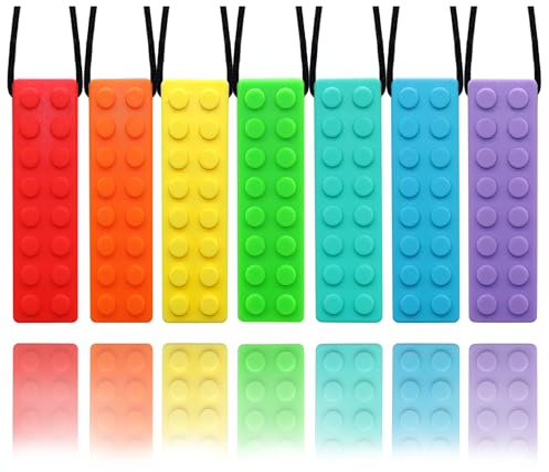 7 Pack Chew Necklaces for Sensory Kids, Chewy Toys for Autistic Children, Oral Motor Chewy Teether, Food Grade Silicone Necklace for Boys and Girls with Autism, ADHD, SPD, Biting Needs