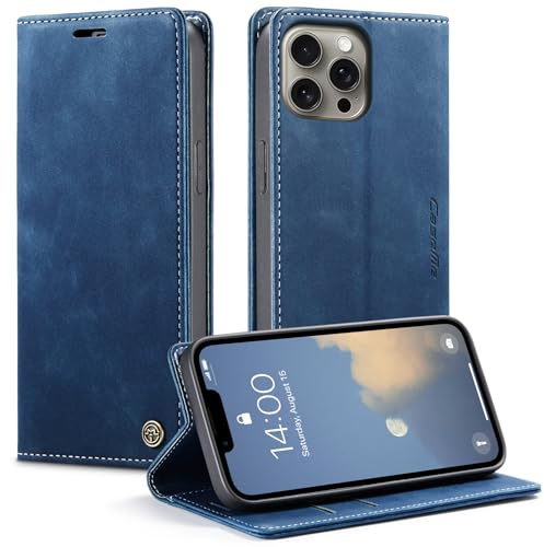 Monweicz Coque pour IPhone 15 Pro Max Clapet Case en Cuir Pochette Protection Portefeuille Rabat Etui Premium Housse Porte Carte Magnétique Étui pour IPhone 15 Pro Max, Bleu