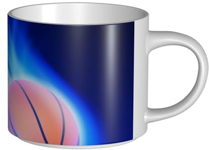 WSHFFILO Tazza da caffè in ceramica con stampa palla da basket blu fuoco grande capacità