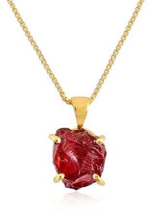 InfinityGemsArt Raw Garnet Pendant Necklace For Men Women, January Birthstone, Natural Red Gemstones, Chakra Healing Stone Crystals Jewelry,18 Inches Gold Plated Adjustable Chain, Mother's Day Gifts For Mom
