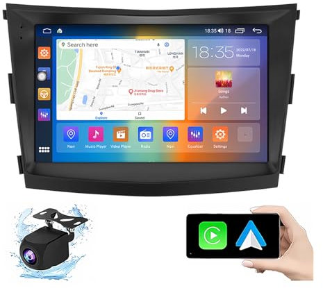 Genérico Radio Android 13 con Pantalla táctil y Doble DIN para SsangYong Tivoli (2015-2019), con Carplay, navegación GPS, cámara de reversa AHD, Controles en el Volante, Radio FM, Bluetooth y USB.
