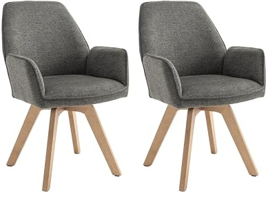 byLIVING Esszimmerstuhl 2er Set Tony/Webstoff anthrazit/Gestell Buche Natur in Eiche-Optik/Sitzschale 360° drehbar/Küchenstuhl/Wohnzimmerstuhl/B 57, H 89, T 61 cm