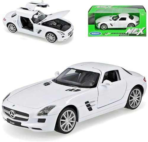Welly Mercedes-B SLS AMG Coupe Weiss C197 1/24 Modell Auto mit individiuellem Wunschkennzeichen