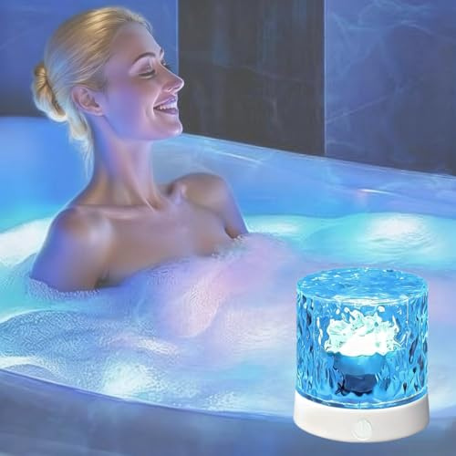 Wiederaufladbare Duschleuchten für Innendusche, Ozeanwellen-Projektor-Licht für Badezimmer, Badewanne, kabellos, LED-Badezimmerleuchten, 3D-Wasserwellen-Licht, batteriebetriebene Duschlampe für