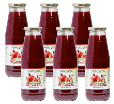 Agropic Succo di Melograno 100%, 6 bottiglie da 720 ml di puro succo di melograno senza zuccheri aggiunti, senza conservanti, Made in Italy