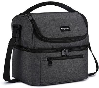 VASCHY Sac Isotherme Repas, 13.4L à Deux Compartiments - Sac Lunch Isotherme pour Homme Femme Travail & Pique-nique, Gris