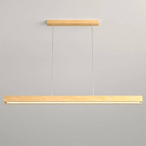 IONAZQTWW Moderne lineare Pendelleuchte aus Holz, 120 cm lang, Kronleuchter aus Eschenholz mit weißem Acrylschirm, warme LED-Beleuchtung für Esszimmer, Kücheninsel und Wohnräume
