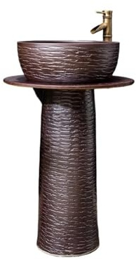 Lavabo de salle de bain, Lavabo sur pied en céramique for balcon, avec robinet et kit de vidange intégrés