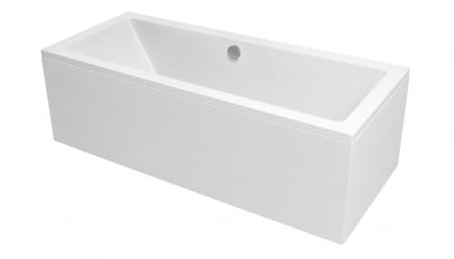 Baignoire rectangulaire blanche Slim 170x80 cm - Tablier + Vidage chrome + pieds - KUBA