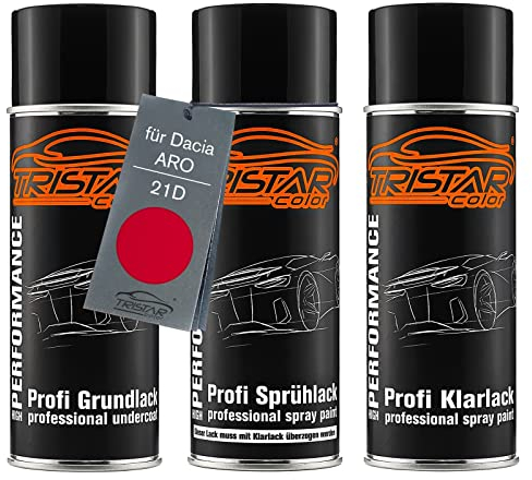 TRISTARcolor Autolack Spraydosen Set für Dacia/ARO 21D Rouge Passion/Feuer Rot Grundlack Basislack Klarlack Sprühdose 400ml