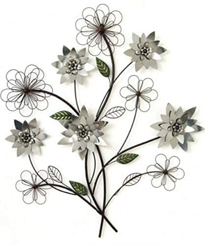 Neue zeitgenössische Kunst Skulptur Metallwand oder Bild - Silbernes Blumen-Bündel