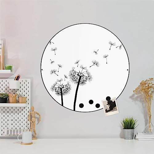 banjado® Magnettafel Ø 47cm schwarz/Magnetwand aus Metall/Magnetpinnwand als Memoboard Pinnwand Magnettafel Küche, Büro, Kinderzimmer inkl. 4 Magnete & Montageset - Motiv Pusteblume 2