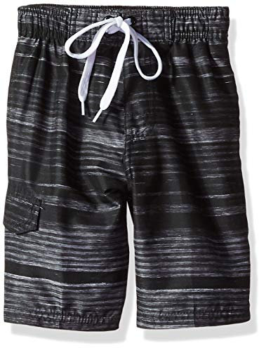 Kanu Surf Boys Stripe Quick Dry Beach Board Shorts Swim Trunk, Jetstream Black, 8