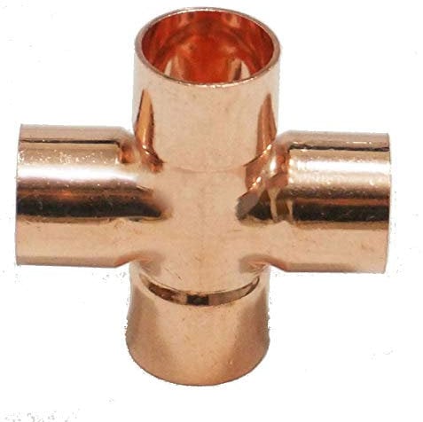 Copper End Feed Equal Copper Cross 4 Way Plumbing Pipe Fitting (10 Pack 15mm)