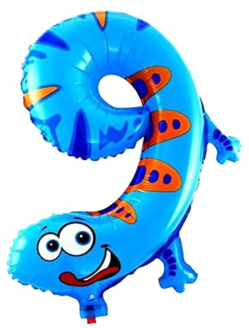 Kopper-24 Folienballon Zahl 9, ca. 40 cm, Tier Motiv - Luftballon XXL Nummer Riesen Ballon Zahlenballon Mädchen Junge Deko Riesenzahl Party Hochzeit Kindergeburtstag zum Geburtstag