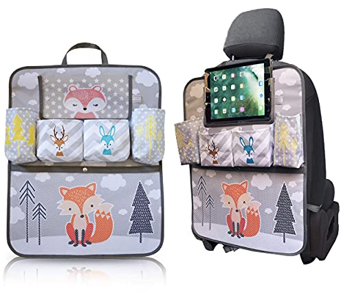 BRUNOKO Autositz-Organizer für Kinder/Babys - Universaler Trittschutz, Sitzschutz - Autozubehör, Tablet-Halter - Rückenlehnenschutz, Reise - Kindersitzschutz, Hülle - Auto-Organizer/Babysitzschutz