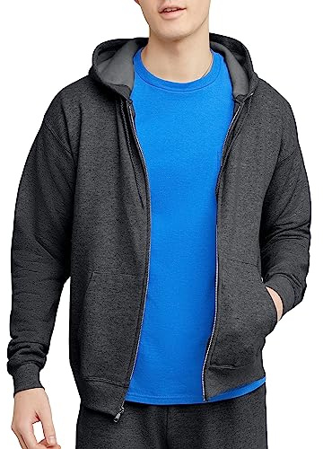 Hanes Mens Hoodie, Ecosmart Fleece Full-zip Zip-up For Hooded Sweatshirt, Charcoal Heather, X-Large US