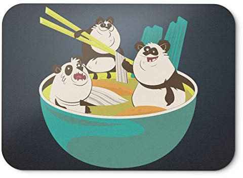 BLAK TEE Funny Ramen Panda Soup Illustration Mouse Pad 18 x 22 cm in 3 Colours Black