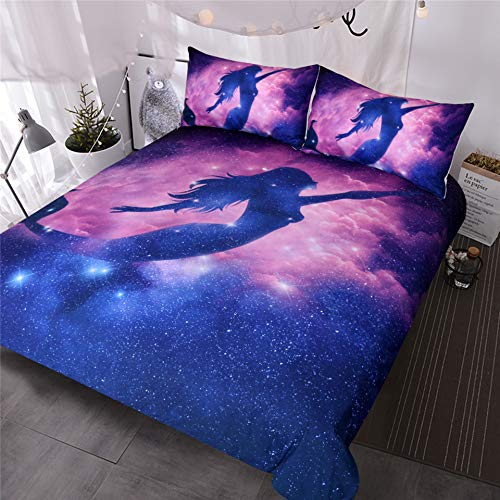 BlessLiving Mermaid Bettwäsche Einzelkinder Mädchen Rosa Lila Blau Psychedelic Bett Set 2 Stück Galaxy Bettbezug Meerjungfrau Tagesdecke (1 Bettbezug 135 x 200 cm +1 Kissenbezug 80 x 80 cm)
