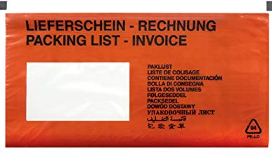 Netuno 1000 rote Lieferscheintaschen selbstklebend bedruckt DIN lang 131x 239 mm Begleitpapiertaschen DL Dokumententaschen Rechnungstaschen für Lieferscheine Begleitpapiere Dokumente Rechnungen
