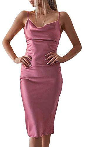 SOMTHRON Abito da sera da donna, senza maniche, senza maniche, con spalline sottili, in raso, da cocktail, da cocktail, da spiaggia, con motivo leopardato, Viola 2, S